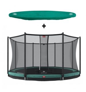 BERG Favorit 380 InGround Grøn inkl sikkerhedsnet Comfort + trampolin cover Bundle