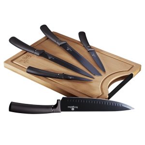 Berlinger Haus - Knivsæt i 6 dele med skærebræt i bambus - Carbon Pro Edition