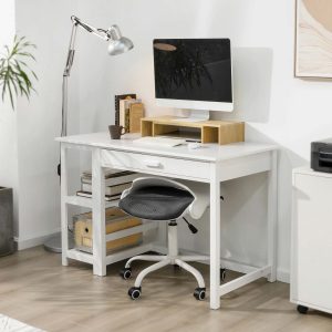 Skrivebord med 2 hylder og 1 skuffe, 120 x 58 x 75 cm, hvid
