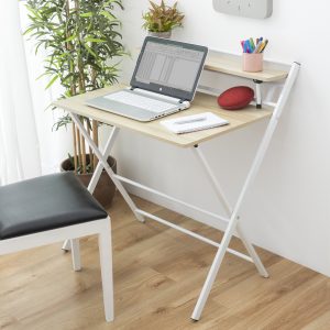 Foldbart skrivebord med hyld - MDF + stål - str. 84 x 97 x 60 - Lys bøg