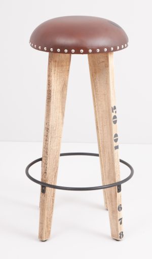 KILROY INDBO Tessa #884 barstol, m. fodstøtte - mocca læder og natur mangotræ